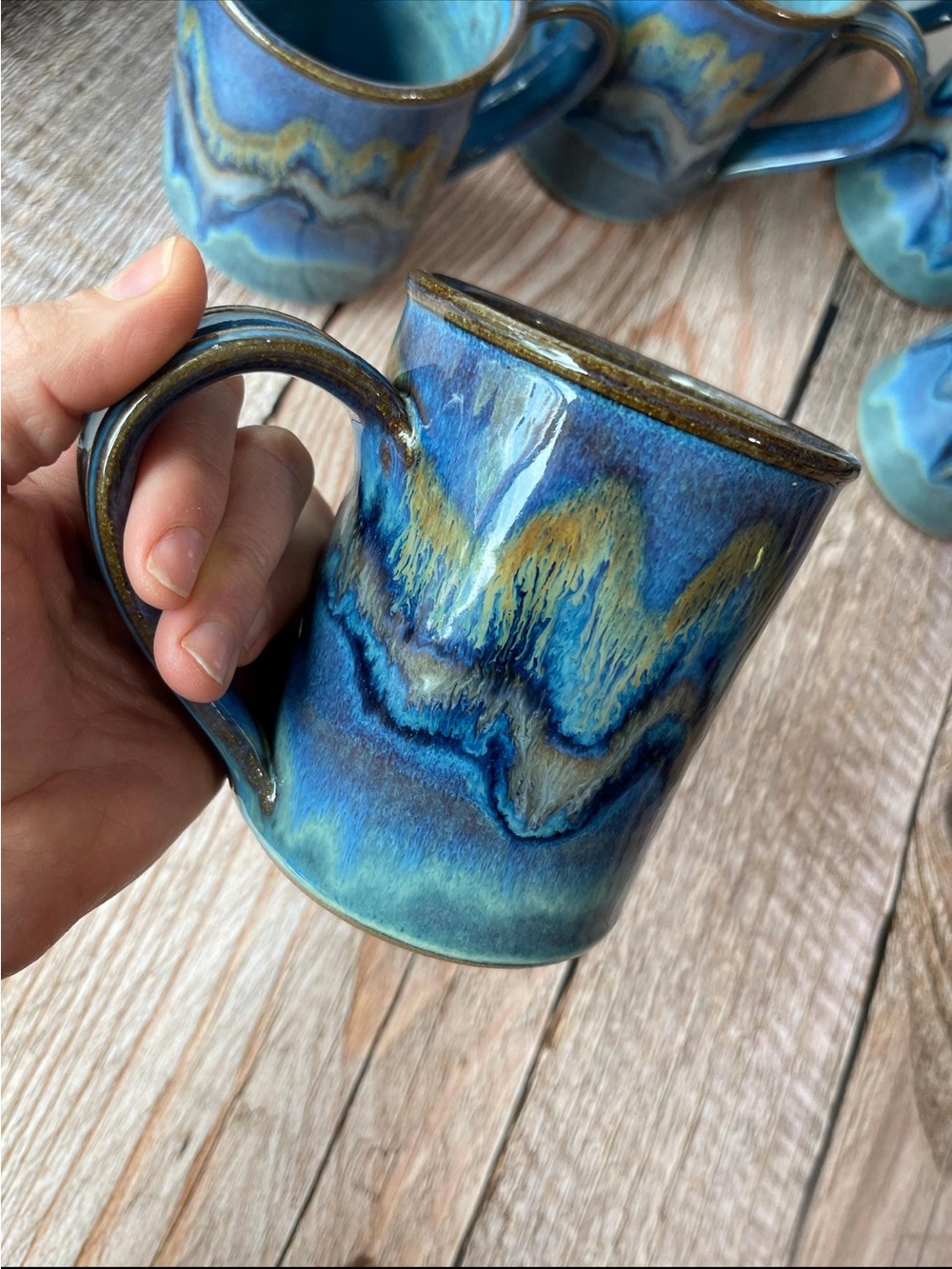 Handmade Artisan Blue Gradient Lead free Glaze Ceramic Coffee Mug Unique Heavy